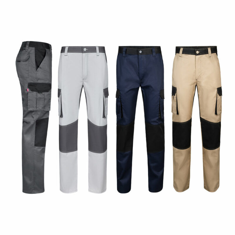 Pantaloni bicolore con tasche e rinforzo