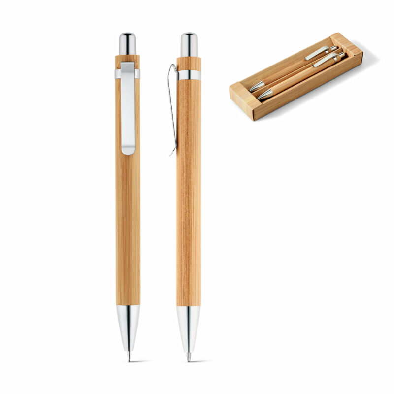 Set con penna a sfera e matita portamine in bambù