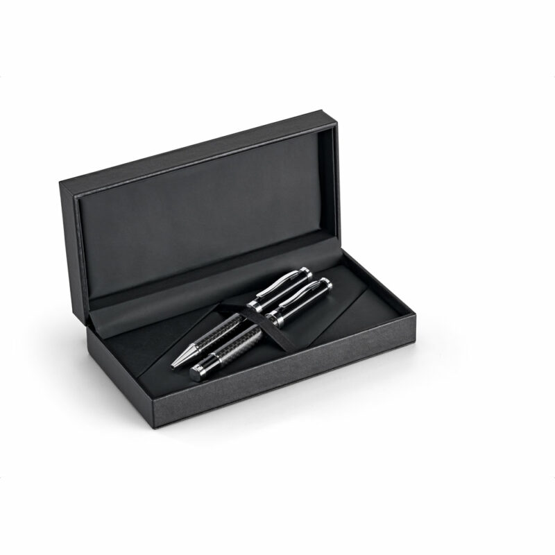 Set con penna roller e penna a sfera in metallo e fibra di carbonio