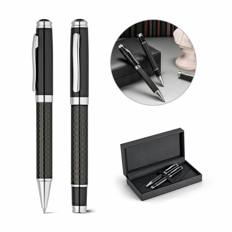 Set con penna roller e penna a sfera in metallo e fibra di carbonio - immagine 4